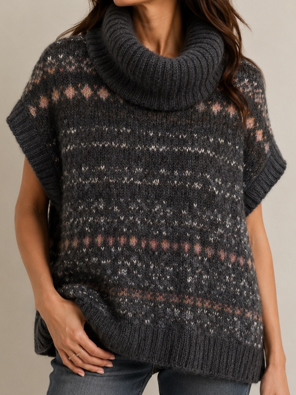 Free People Snow Bunny Fair Isle Cowl Neck Wool Alpaca Sweater Oversized M